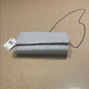 Mundi Silver Textured Clutch with Chain